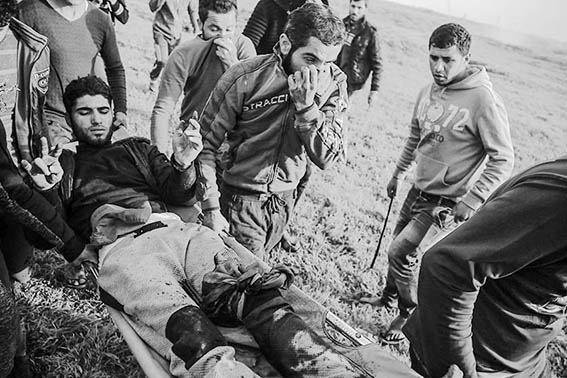 Palestinian deliberately shot by the Zionists during Gazan demonstrations