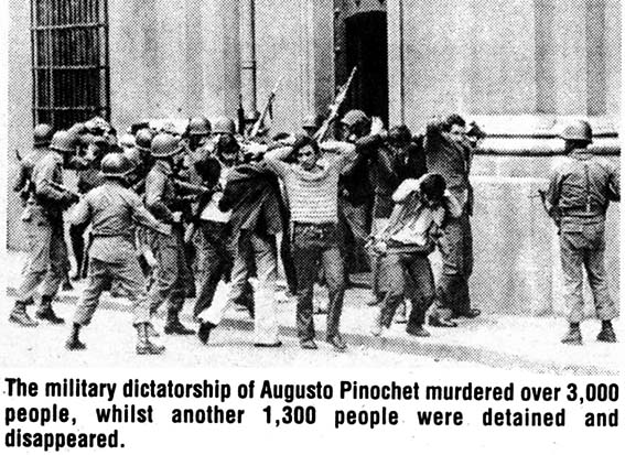 Chile coup in 1973 saw thouands killed and nmany more rounded up and tortured