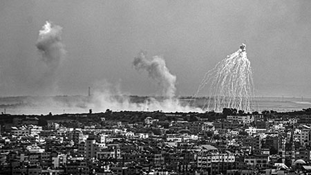 White phosphorus trails over Gaza