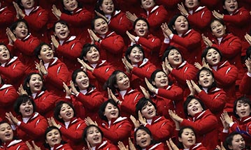 Cheerleaders for North Korea at the Winter Olmpics in the South