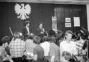 Solidarnosc meeting with Polish imperial eagle