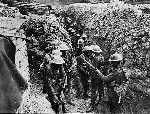 WW1 Troops wait over the top at Battle of the Somme